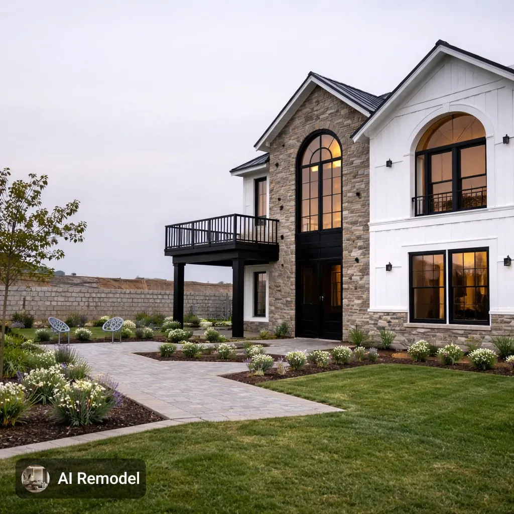 4 Kanal Farm House — modern stone & white facade