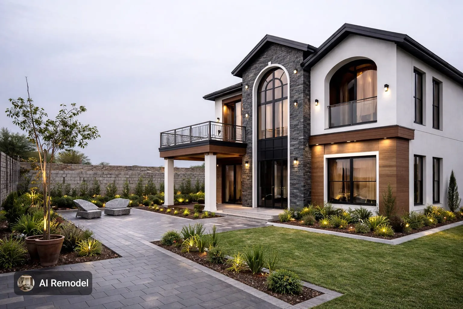 4 Kanal Farm House — dark stone accent side view