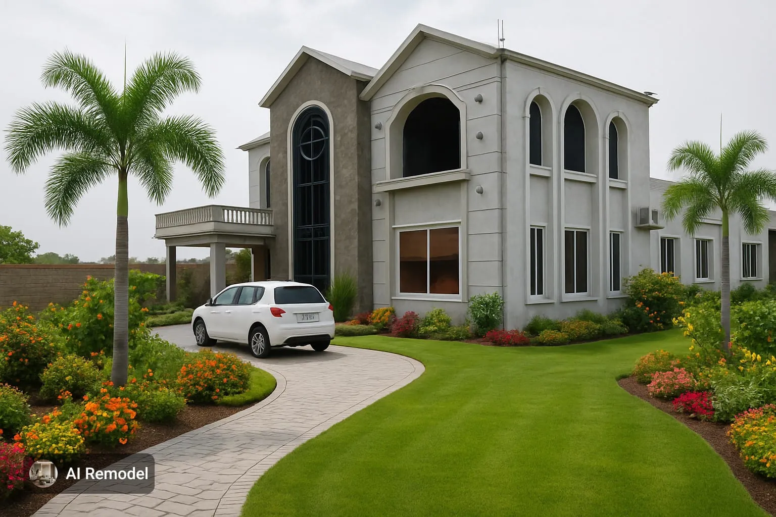 4 Kanal Farm House — driveway with palm landscaping