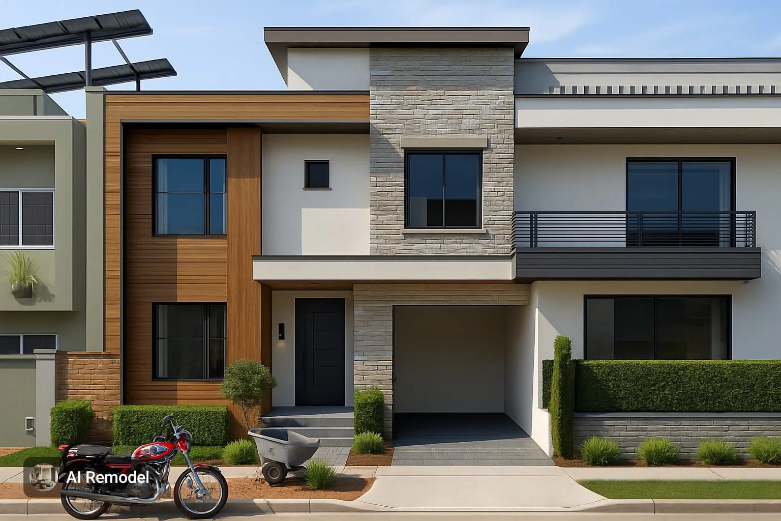4 Kanal Farm House — minimal facade with stone accent