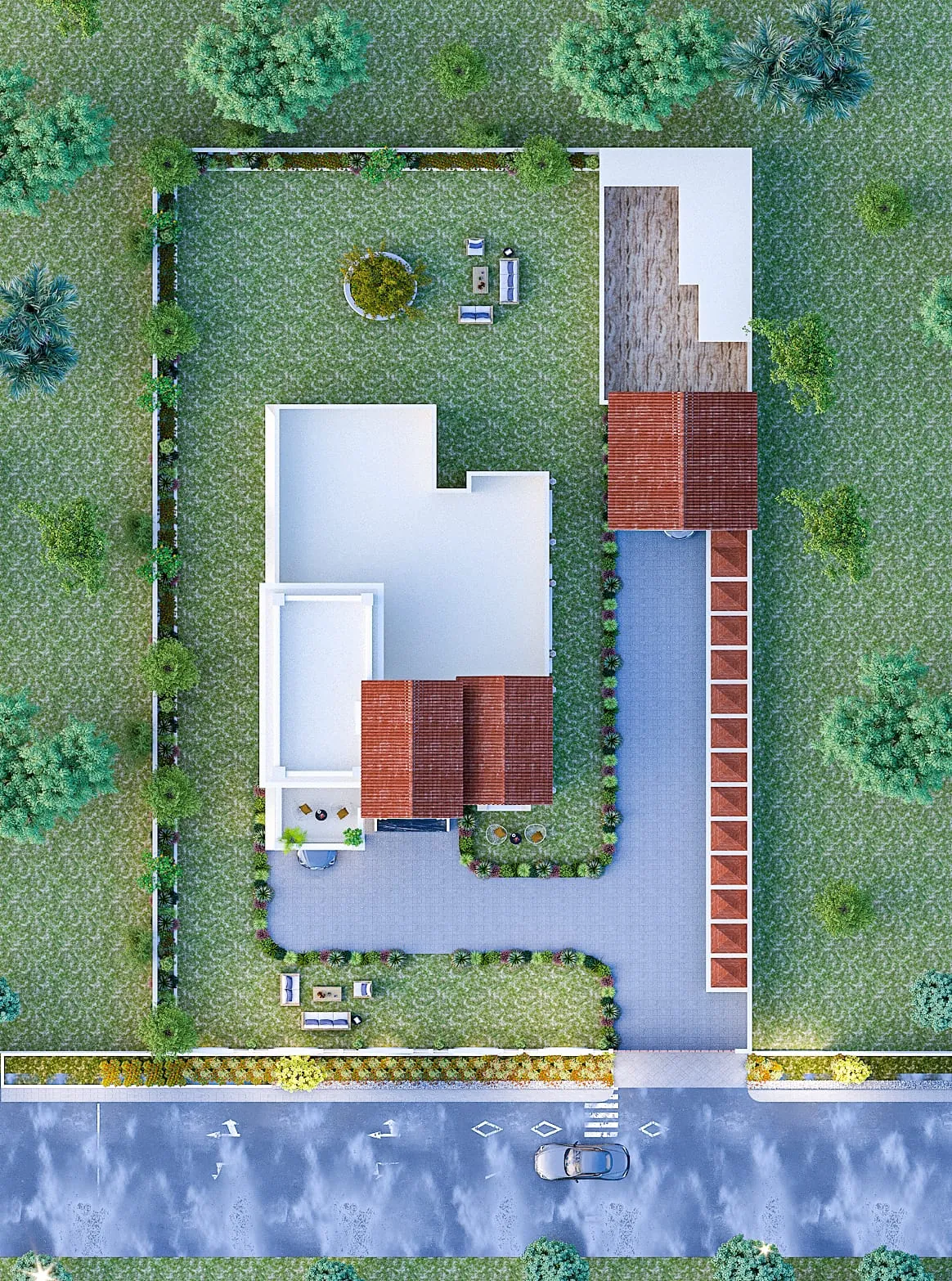 4 Kanal Farm House — architectural site top view plan